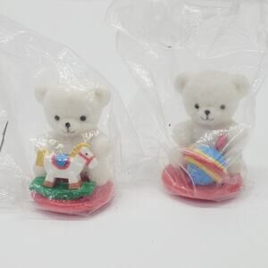 Teddy Bear White Flocked Enesco Imports Figure Top Rocking Horse Toys 1985 New